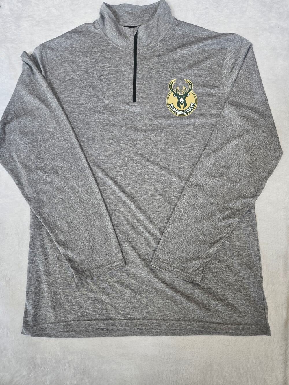 Milwaukee Bucks 1/4 Zip Shirt Mens XL Gray NBA Logo Ultra Game Pullover